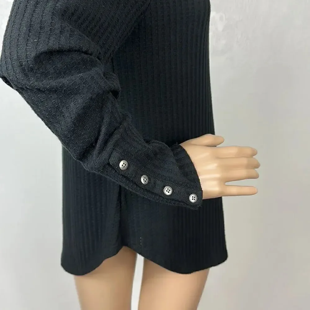 Chaser Black Waffle Knit Long Sleeve Crew Neck Top Size M